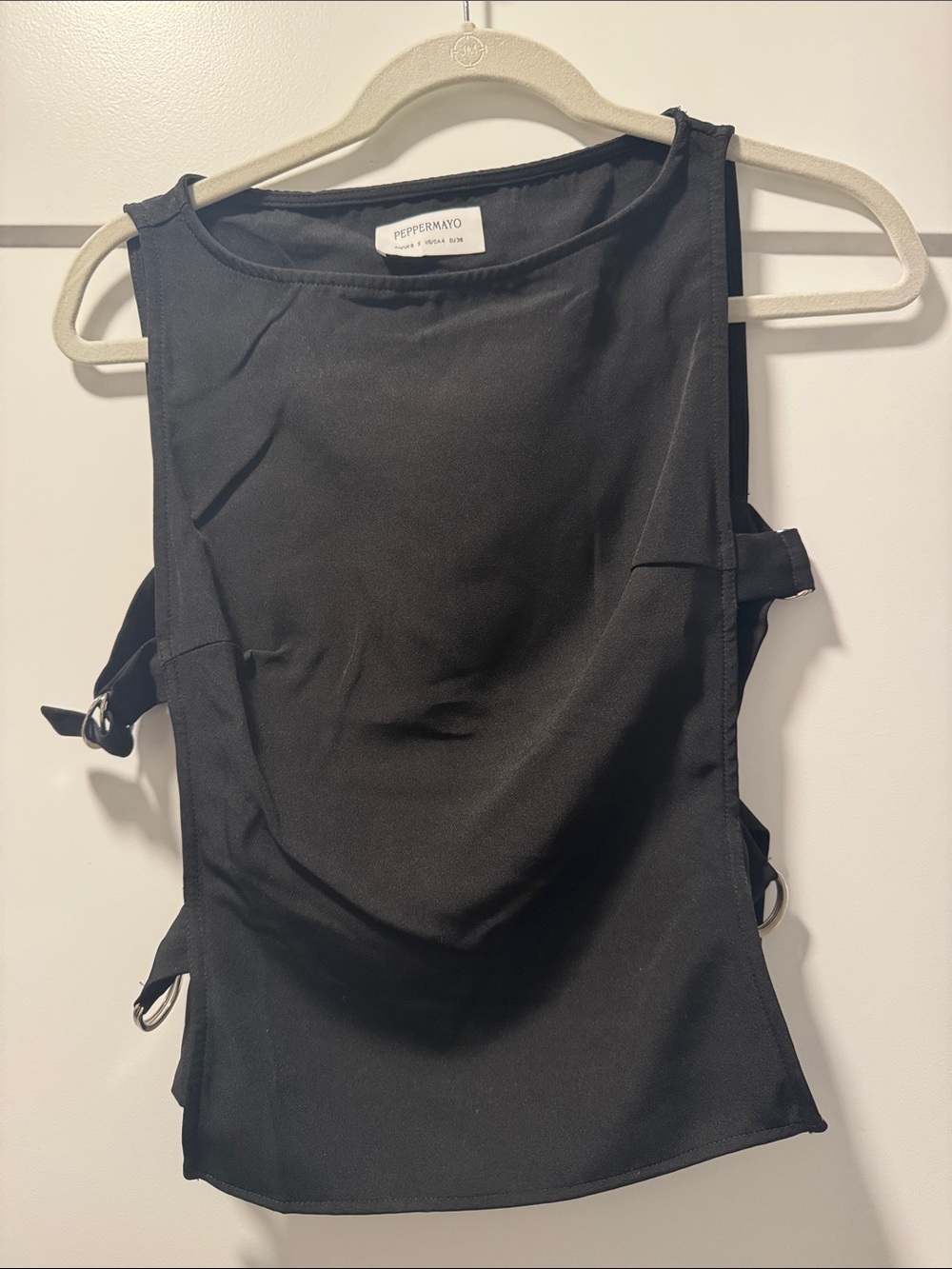 Peppermayo Black Sleeveless Tank with Side Buckle Details